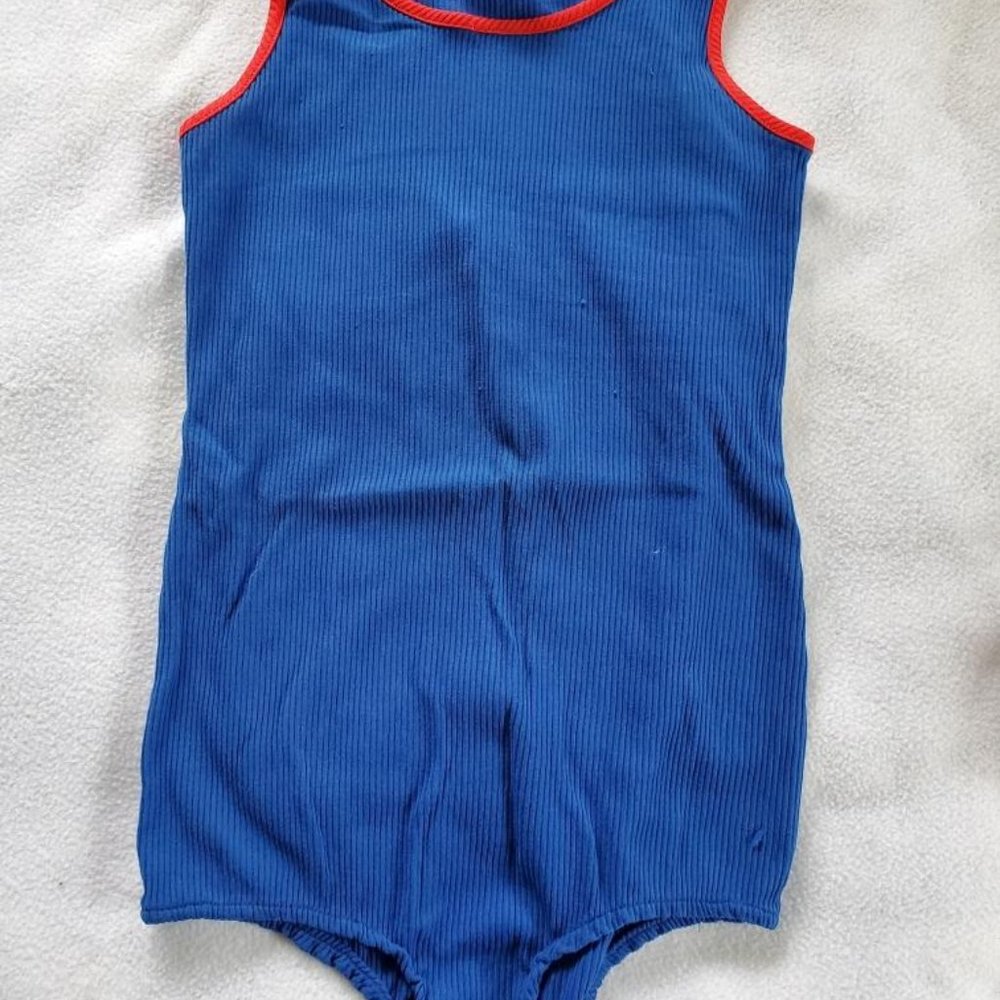 Vintage 1970's JC Penney Carol Evans Maillot Ribbed Swimsuit, Sz 14